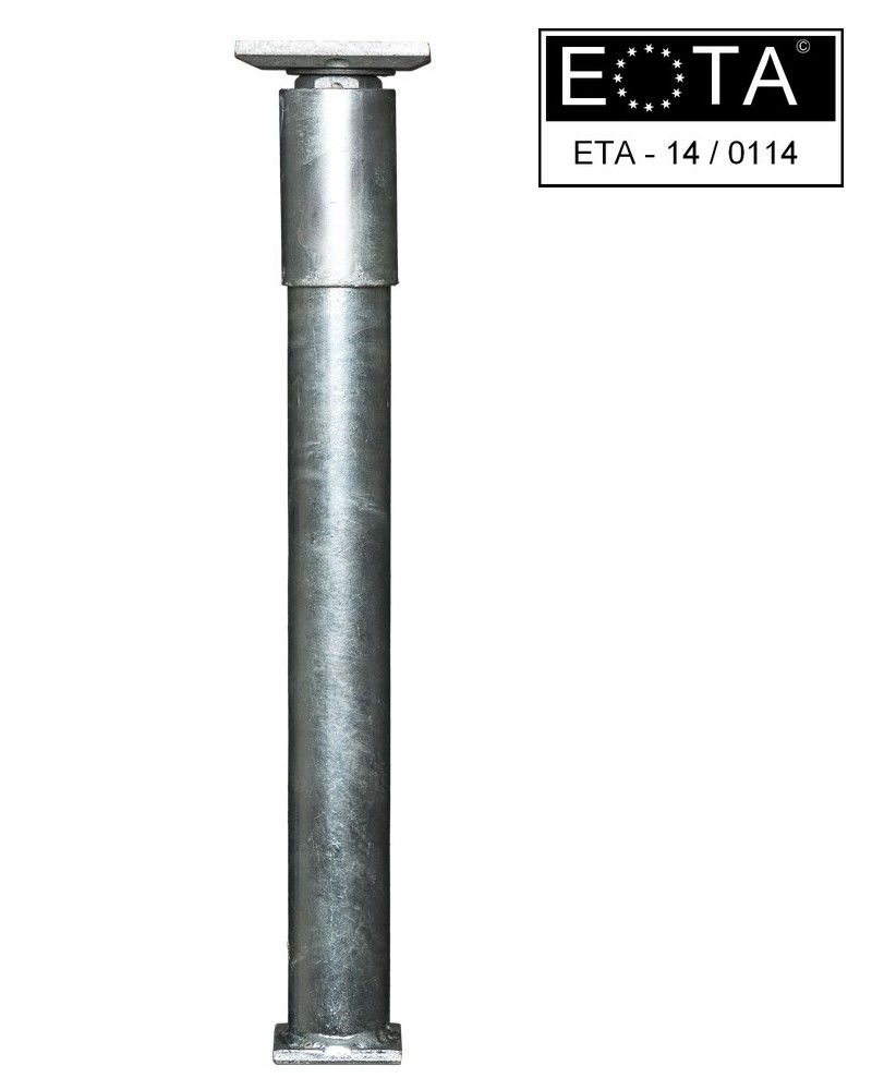 Stützenfuß Vario PS B 450 Stützenfuß/Pfostenträger Vario PS B 450 feuerverzinkt mit ETA-Zulassung und 50 mm höhenjustierend, Höhenverstellbar von 460-510 mm
