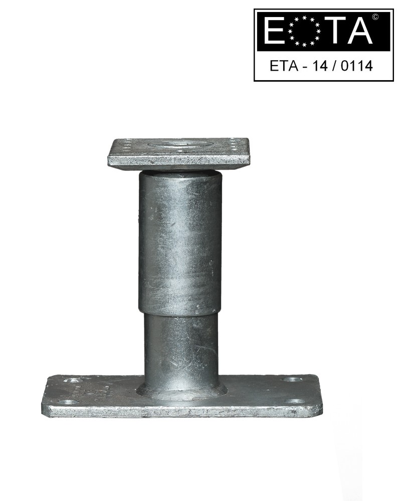 Stützenfuß Vario PS 150 Stützenfuß/Pfostenträger Vario PS 150 feuerverzinkt mit ETA-Zulassung und 80 mm höhenjustierend, Höhenverstellbar von 160-240 mm