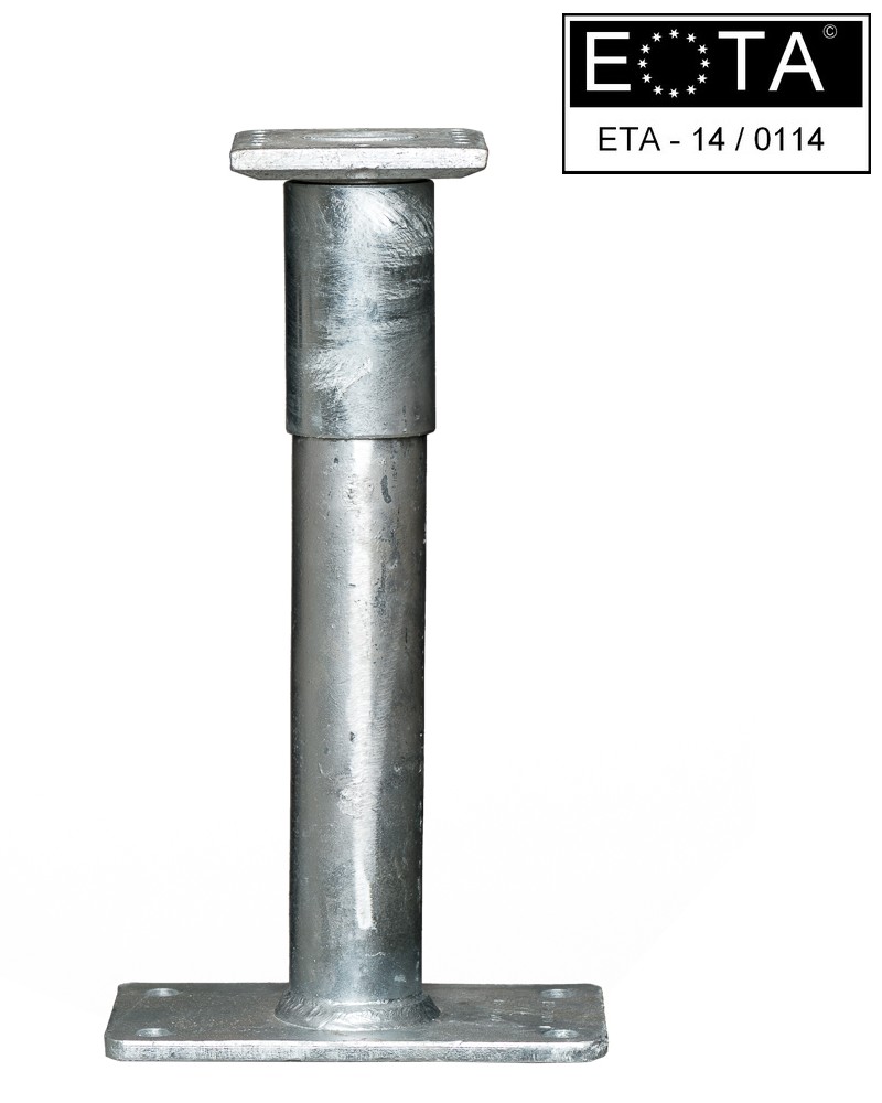 Stützenfuß Vario PS 300 Stützenfuß/Pfostenträger Vario PS 300 feuerverzinkt mit ETA-Zulassung und 80 mm höhenjustierend, Höhenverstellbar von 320-400 mm