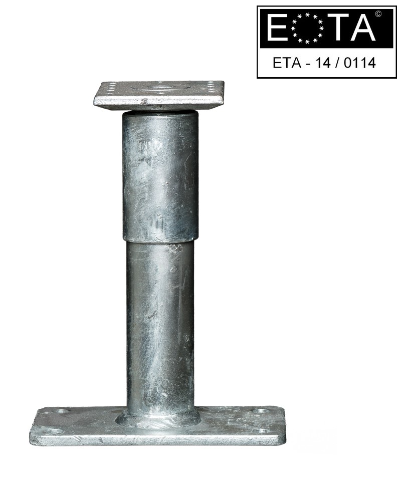 Stützenfuß Vario PS 250 Stützenfuß/Pfostenträger Vario PS 250 feuerverzinkt mit ETA-Zulassung und 80 mm höhenjustierend, Höhenverstellbar von 240-320 mm