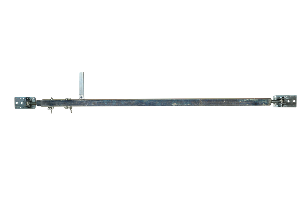 Montagestütze aus Stahl mit 2 Anschraubplatten, Verstellbereich und Feinjustierung inkl. Steckbolzen mit Kette und Splintsicherung